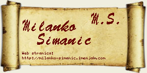 Milanko Simanić vizit kartica